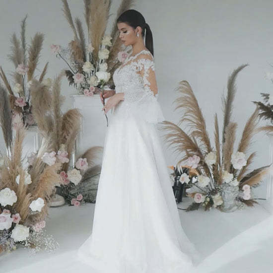 Ezra A-line Jewel Ivory Wedding dress