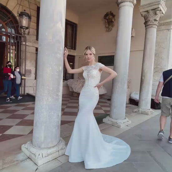 Scarla Trumpet/Mermaid Jewel Ivory Platinum Wedding dress