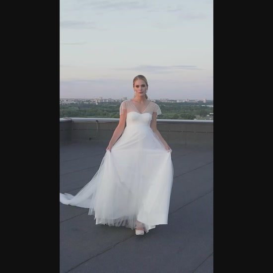 Stelly A-line V-neck Ivory Wedding dress