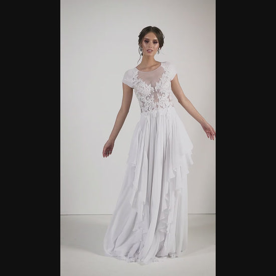 Bahini A-line Jewel White Wedding dress