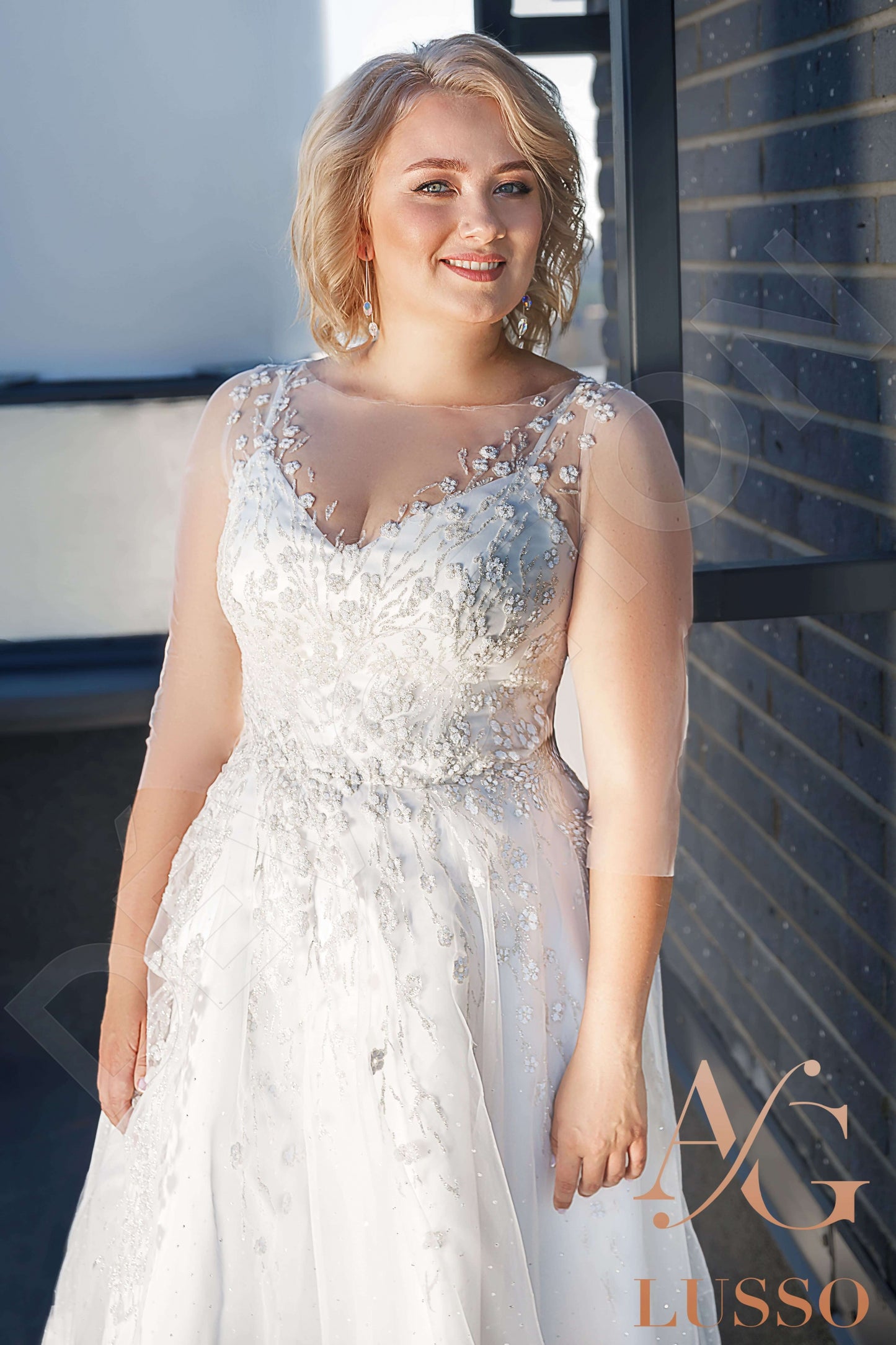Manya Illusion back A-line 3/4 sleeve Wedding Dress 2