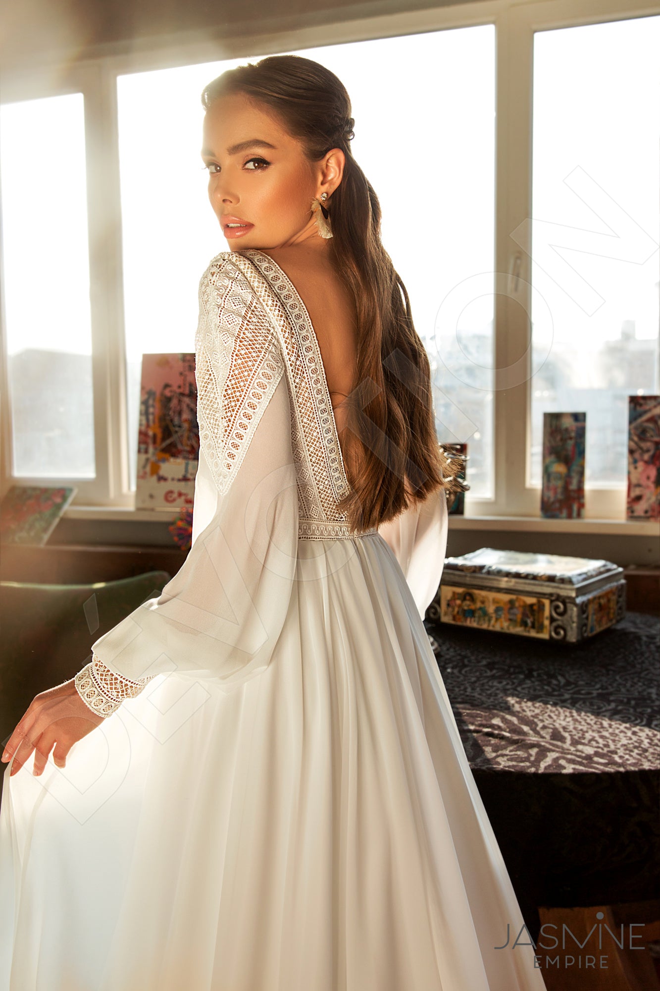 Shelly A-line V-neck Milk Wedding dress