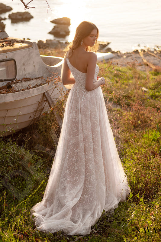 Joel A-line Asymmetric/One shoulder Nude Ivory Wedding dress