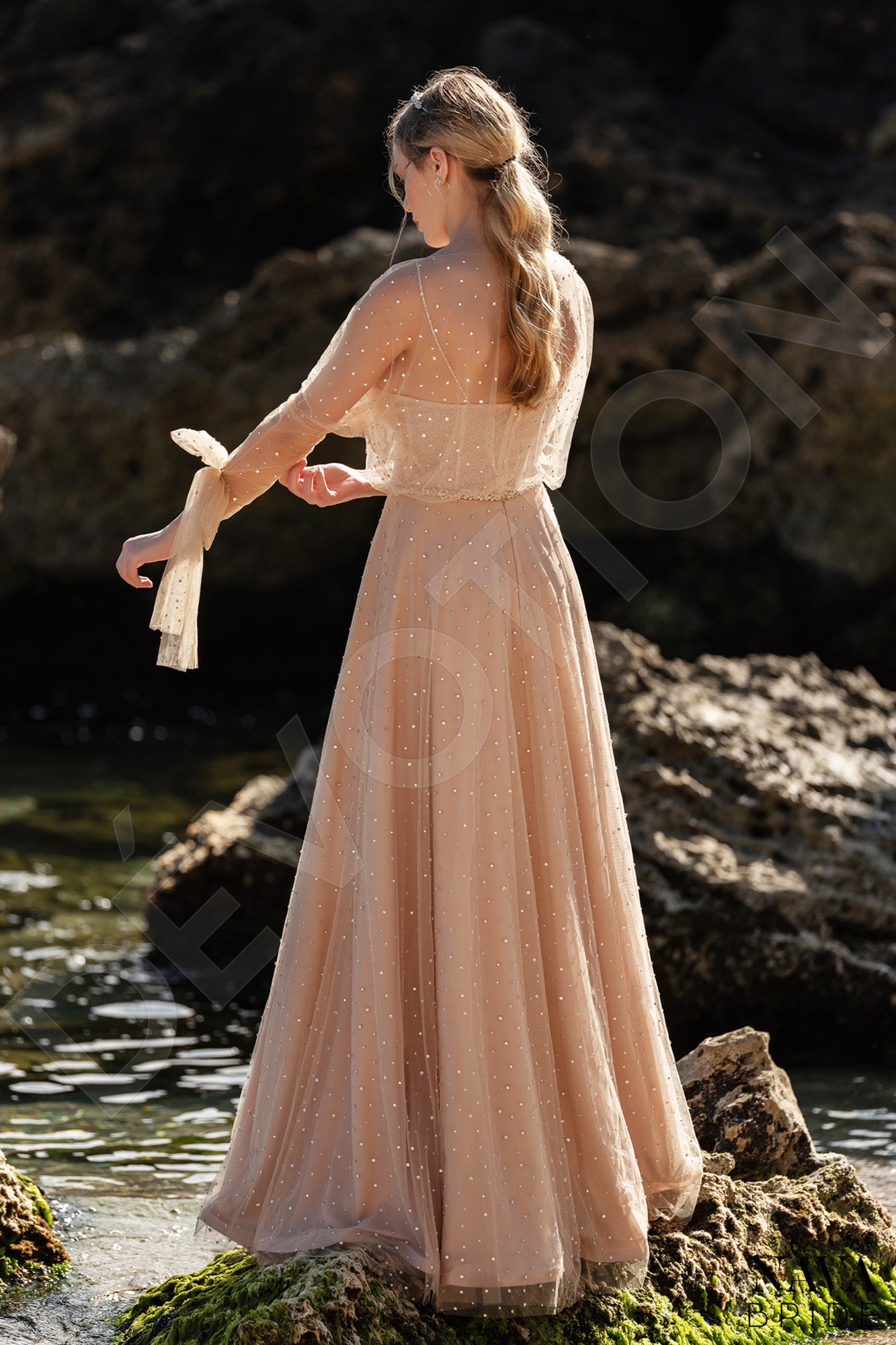 Marine Full back A-line Long sleeve Wedding Dress Back