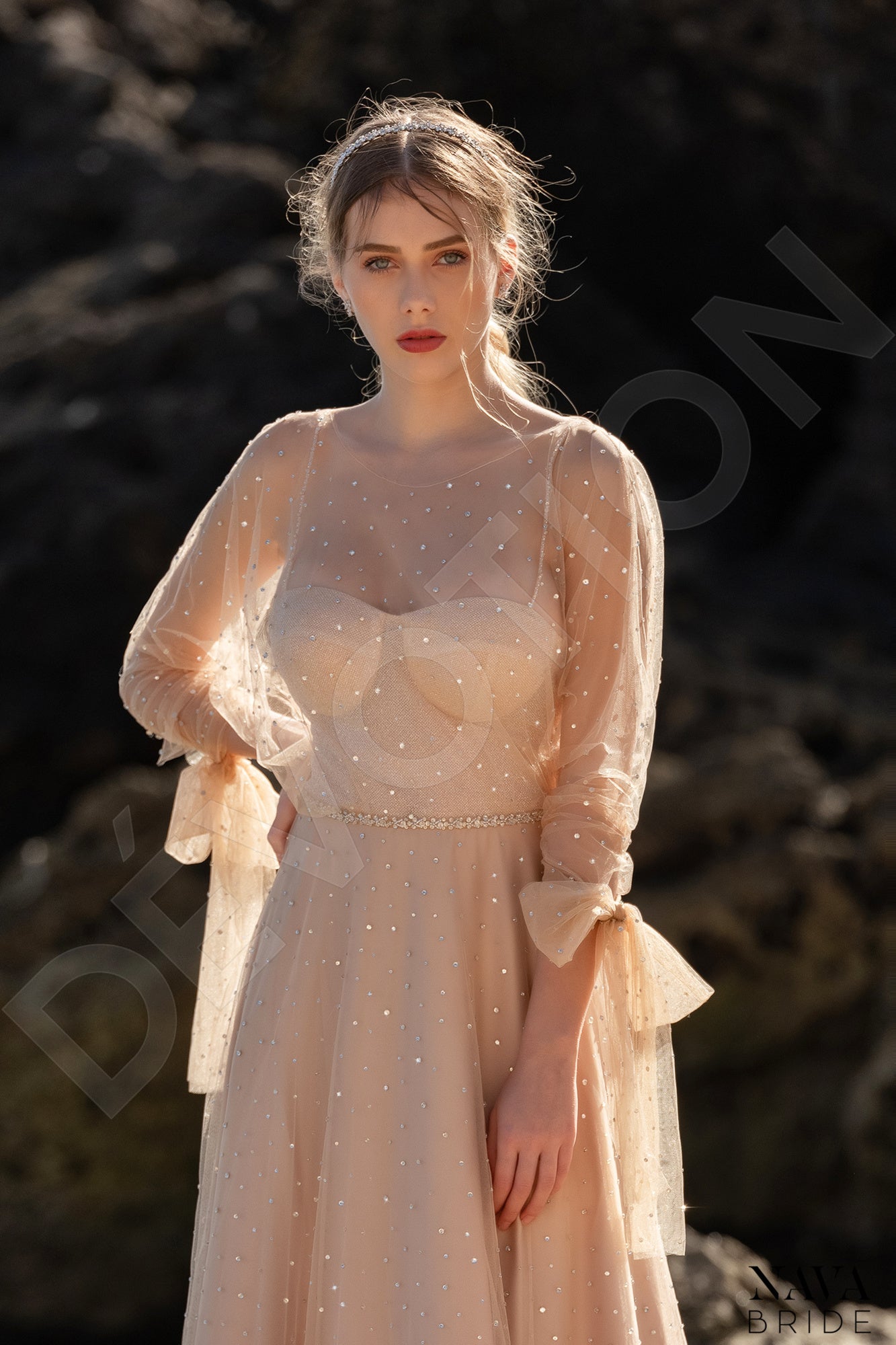 Marine Full back A-line Long sleeve Wedding Dress 2