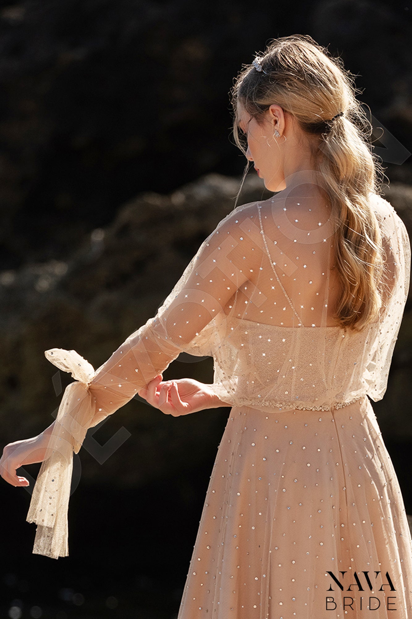Marine A-line Boat/Bateau Nude Wedding dress
