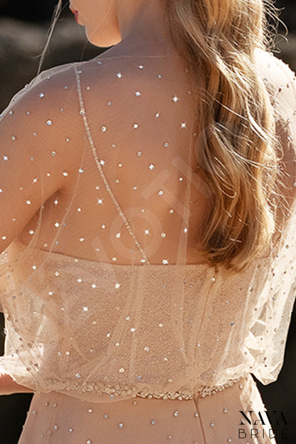 Marine Full back A-line Long sleeve Wedding Dress 4