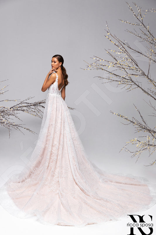 Margherita A-line V-neck Ivory Nude Wedding dress