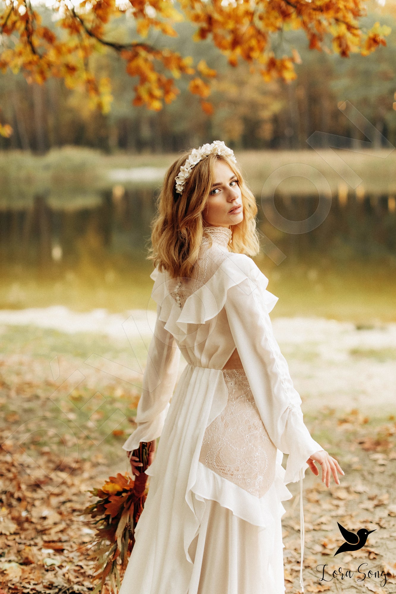 Cindy A-line High neck Milk Nude Wedding dress