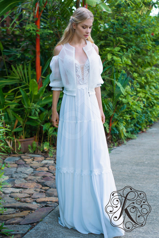 Eos A-line Deep V-neck Milk Wedding dress