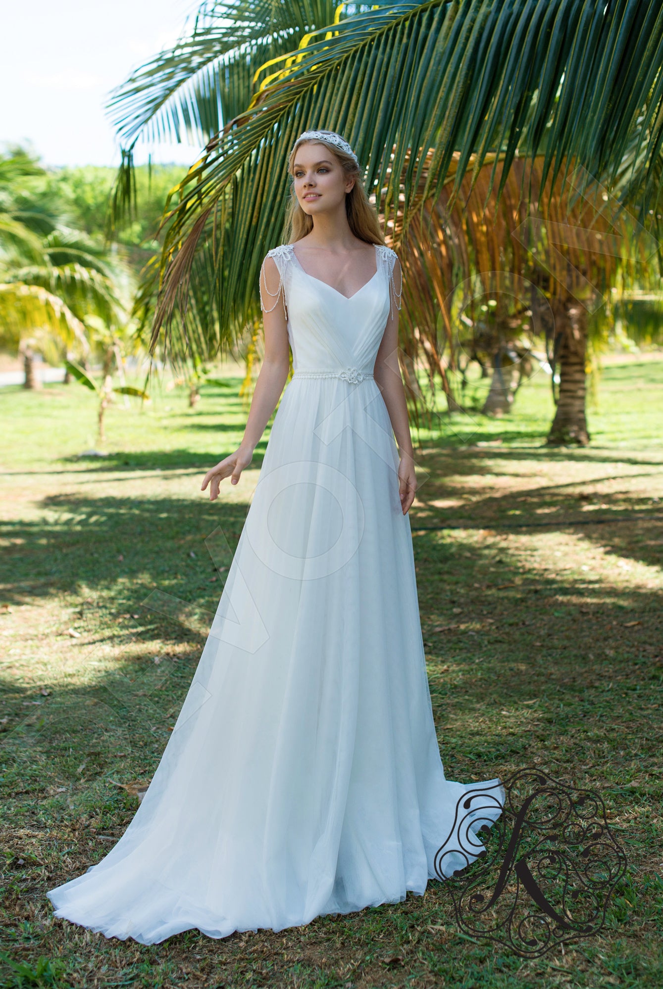 Keiman A-line V-neck Milk Wedding dress