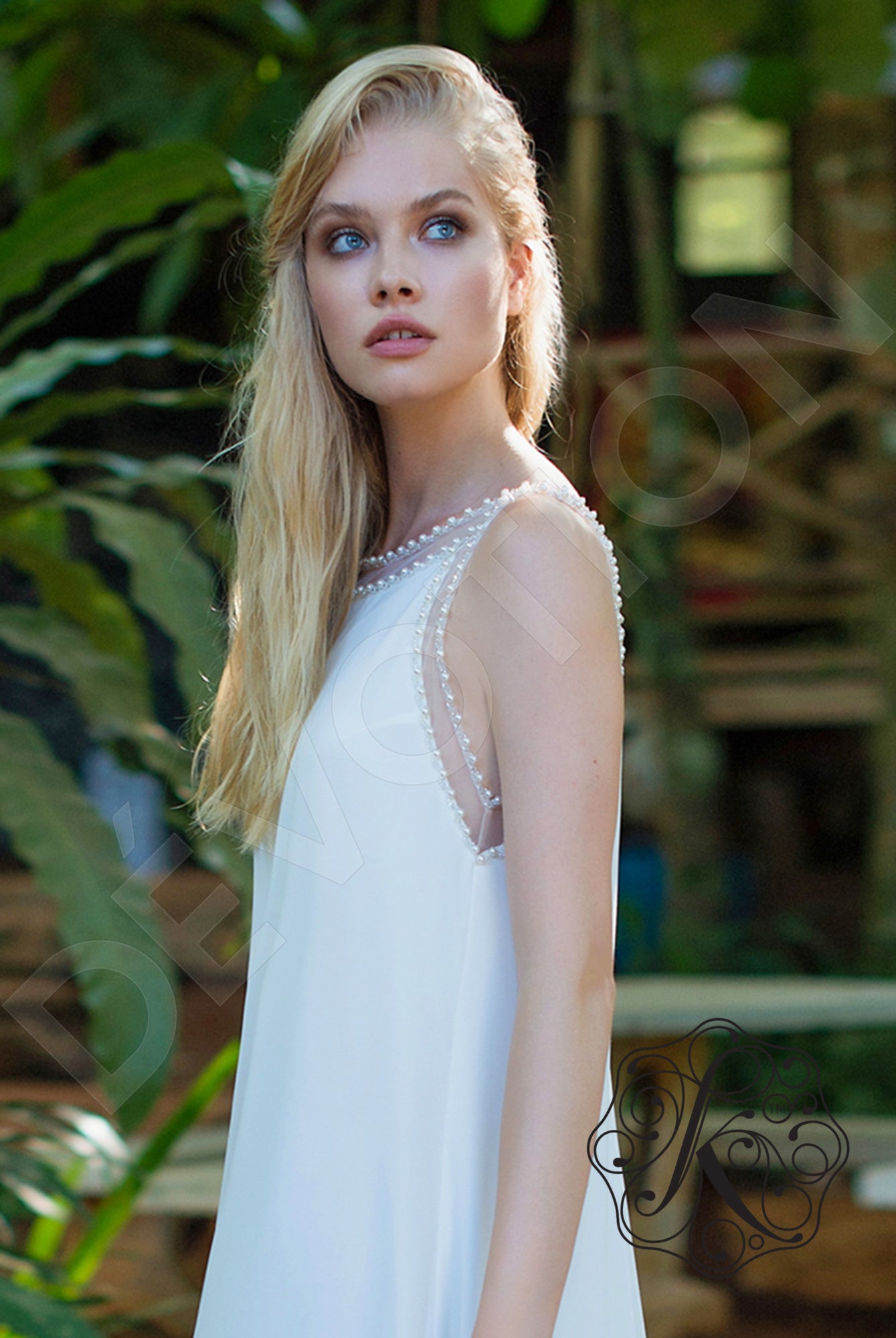 Kveilin A-line Boat/Bateau Milk Wedding dress