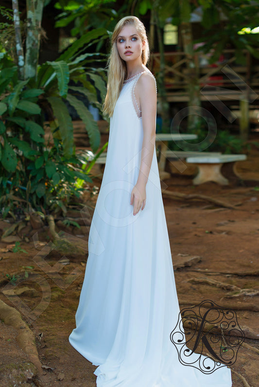 Kveilin A-line Boat/Bateau Milk Wedding dress