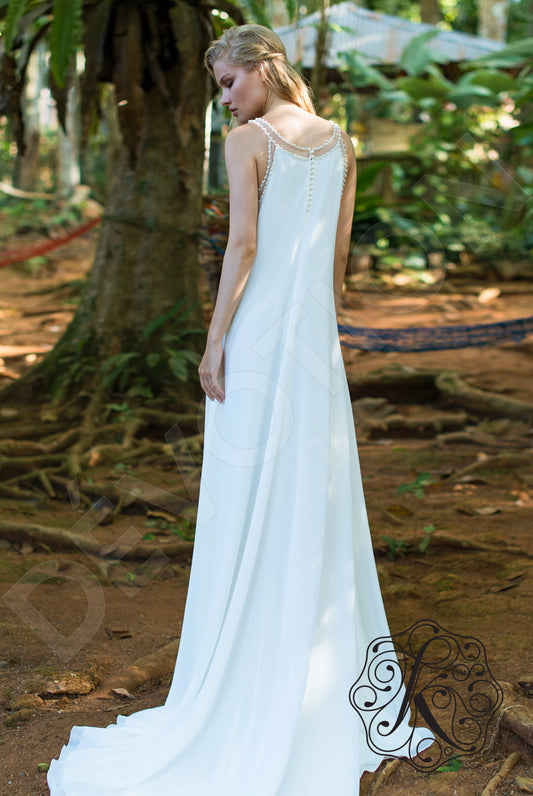 Kveilin A-line Boat/Bateau Milk Wedding dress