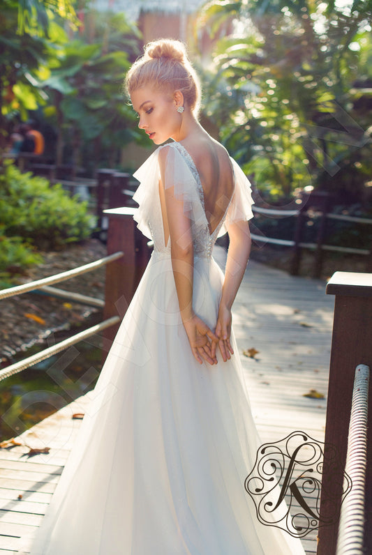 Scarlet A-line Deep V-neck Milk Wedding dress