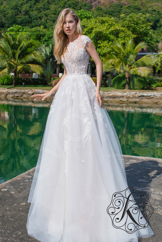 Viorica A-line Boat/Bateau Milk Vanilla Wedding dress