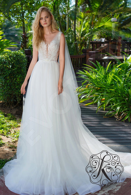 Evria A-line Illusion Milk Wedding dress