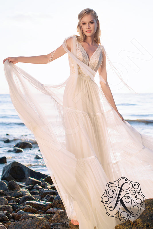 Angelica A-line Deep V-neck Milk Wedding dress