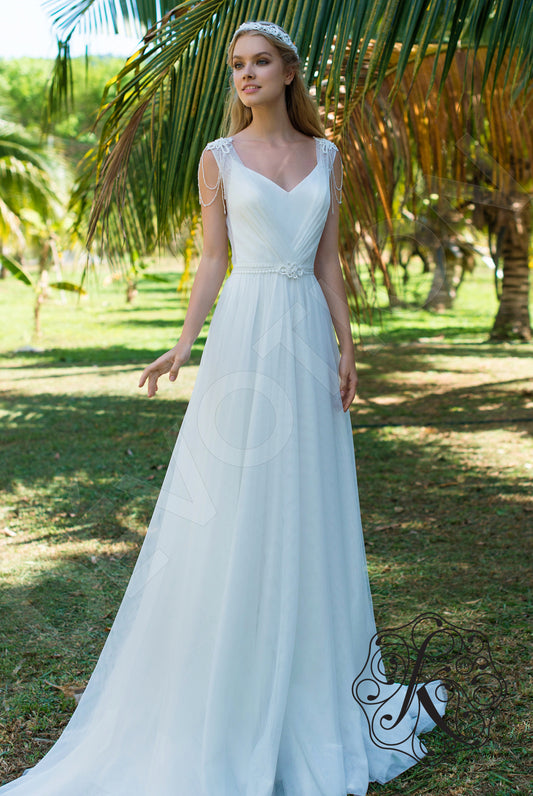 Keiman A-line V-neck Milk Wedding dress