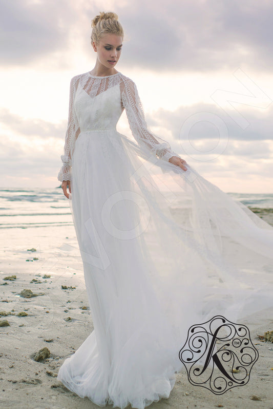 Weiss A-line Jewel Milk Wedding dress