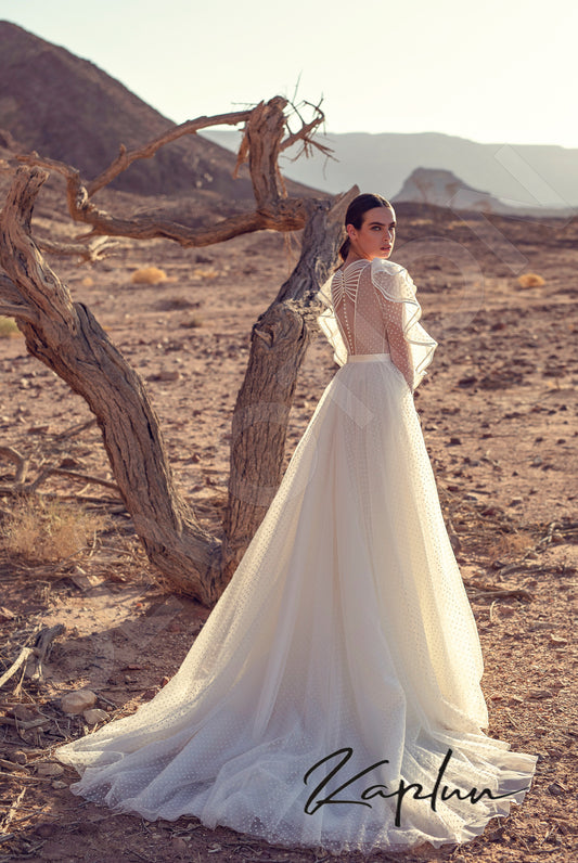 Avinar A-line Boat/Bateau Milk Wedding dress