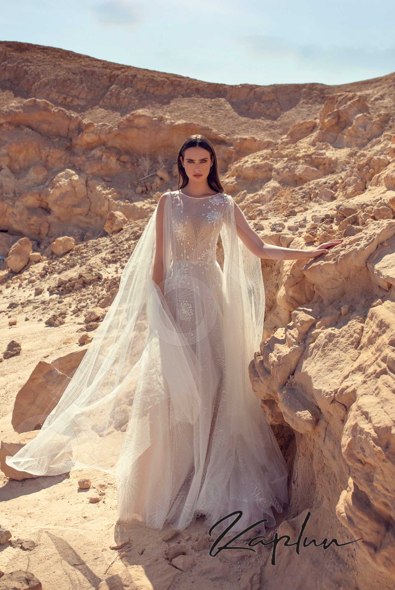 Eldana Full back A-line Long sleeve with a slit Wedding Dress 7