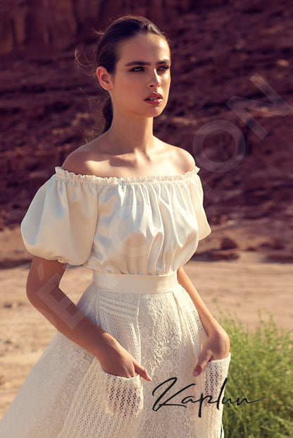 Erfia Open back A-line Short/ Cap sleeve Wedding Dress 8