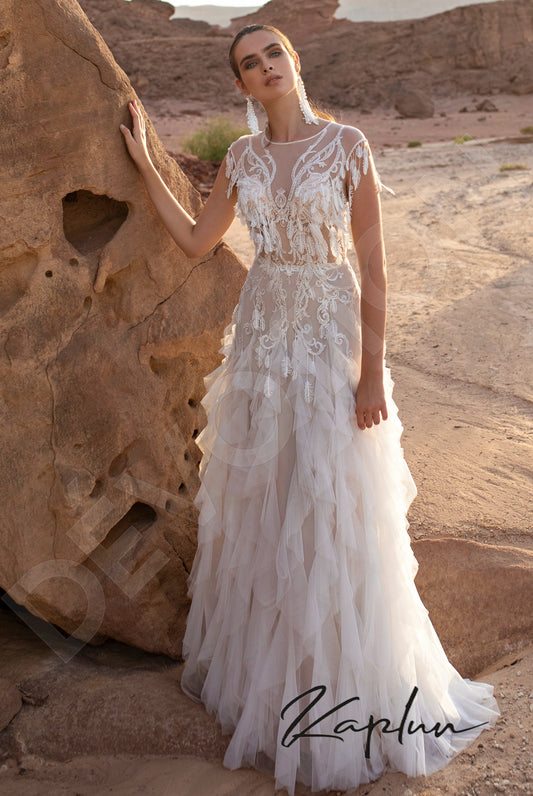 Festa A-line Jewel Milk Beige Wedding dress