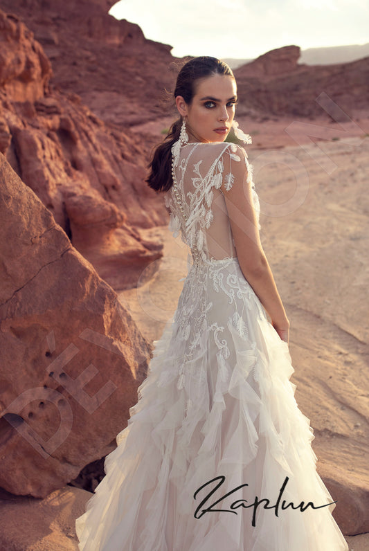 Festa A-line Jewel Milk Beige Wedding dress