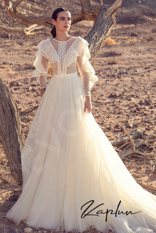 Avinar A-line Boat/Bateau Milk Wedding dress