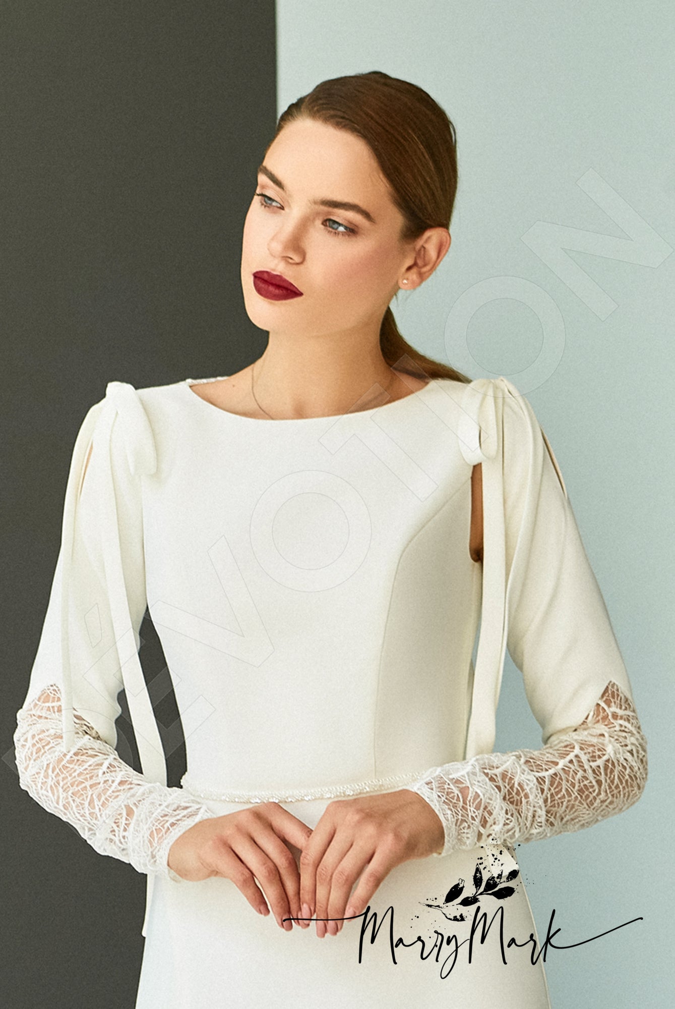 Genaya A-line Boat/Bateau Milk Wedding dress