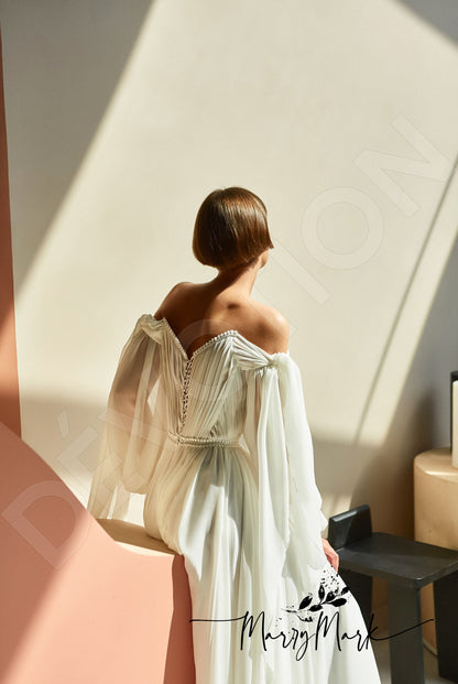 Greiya Open back A-line Detachable sleeves Wedding Dress 7
