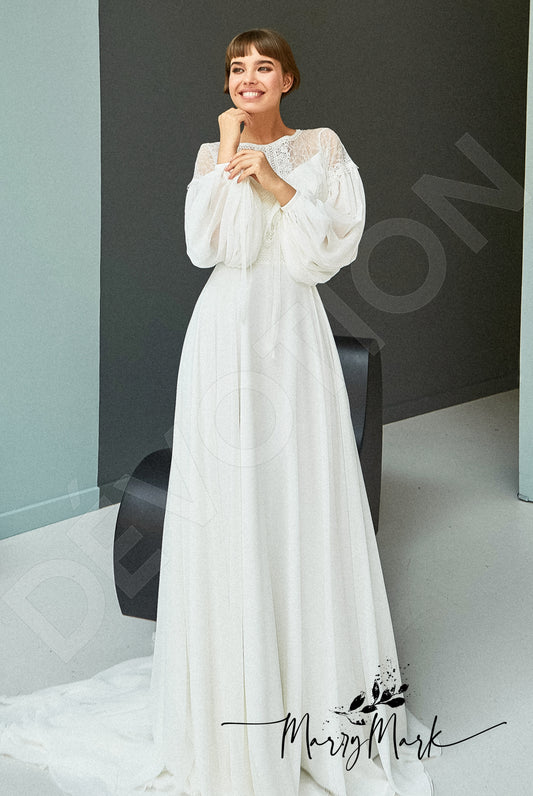 Foly A-line Jewel Milk Wedding dress