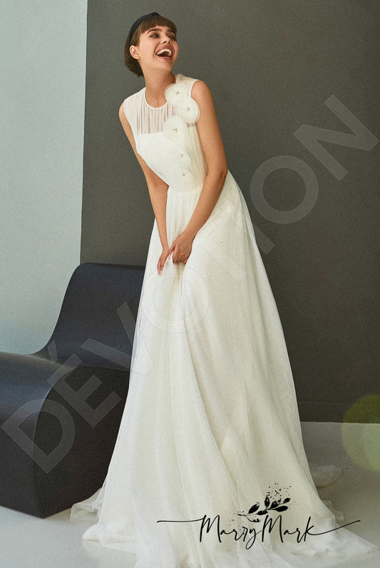 Elma A-line Jewel Milk Wedding dress