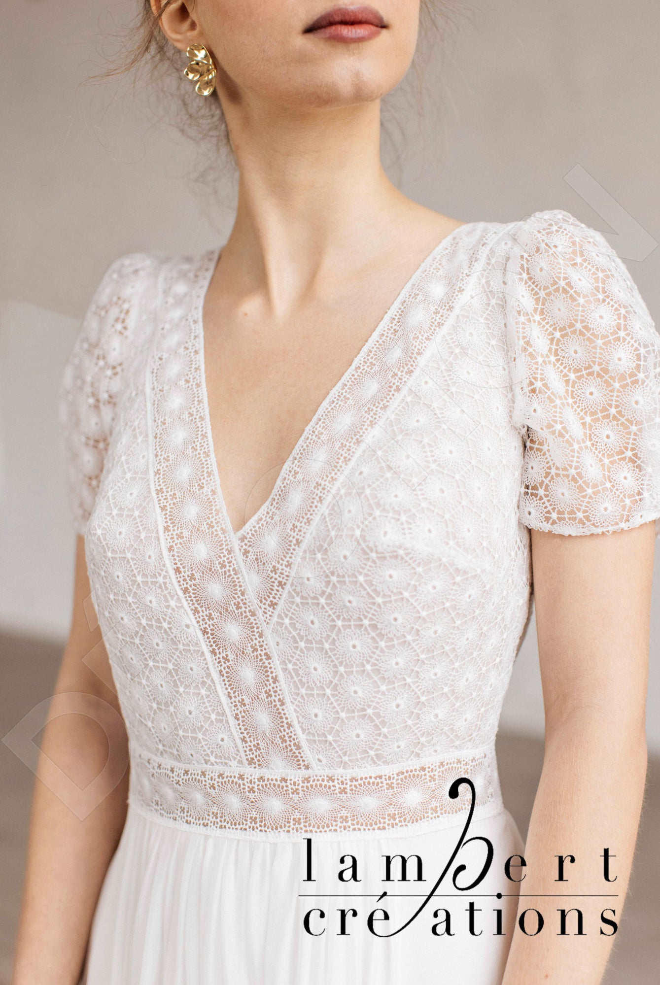 Edelweiss A-line V-neck Ivory Wedding dress