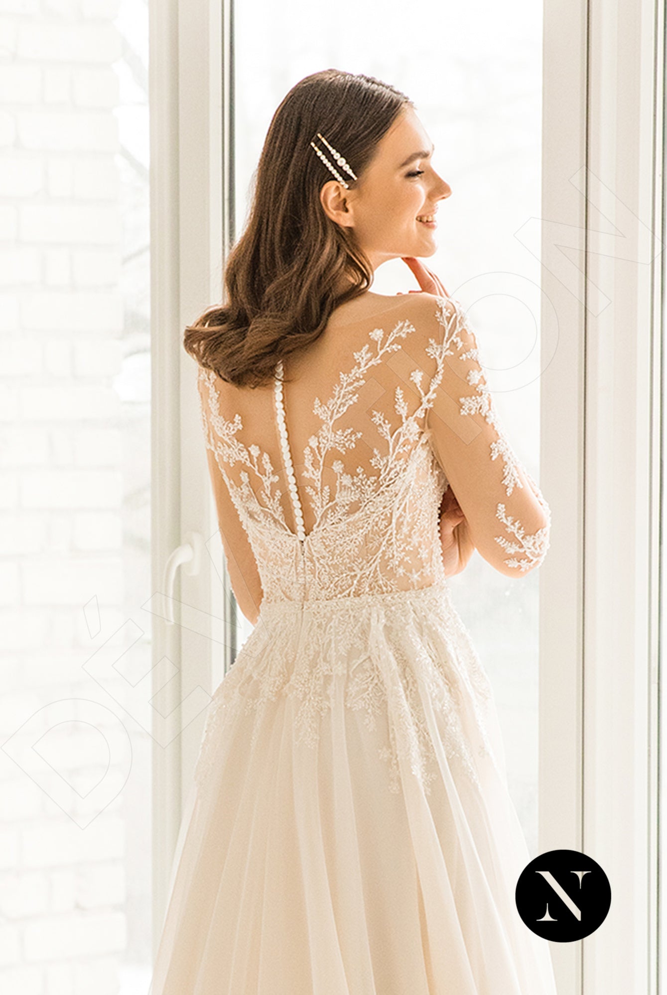 Averill A-line Illusion Ivory Champagne Wedding dress