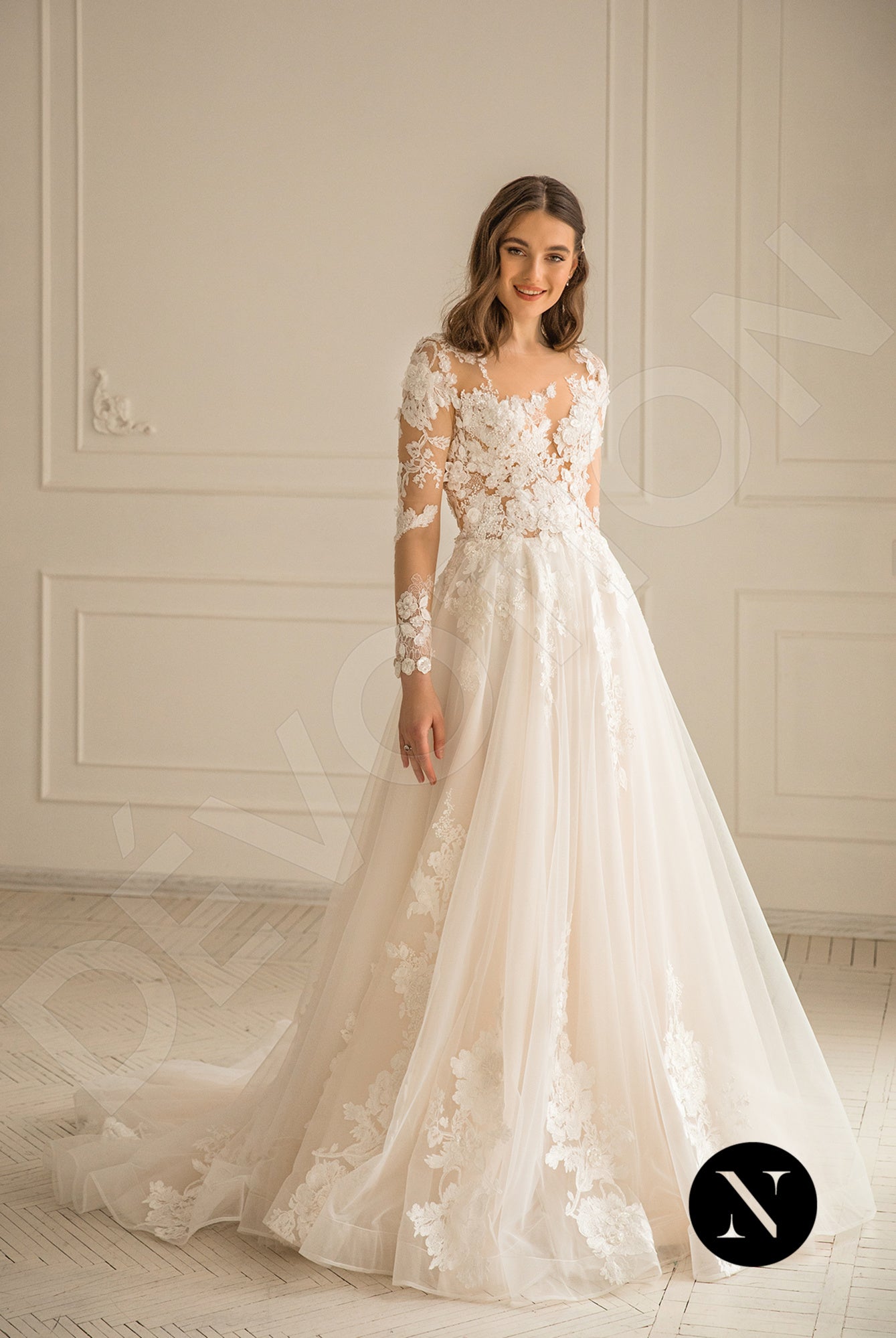 Phoenixe A-line Illusion Milk Peach Wedding dress