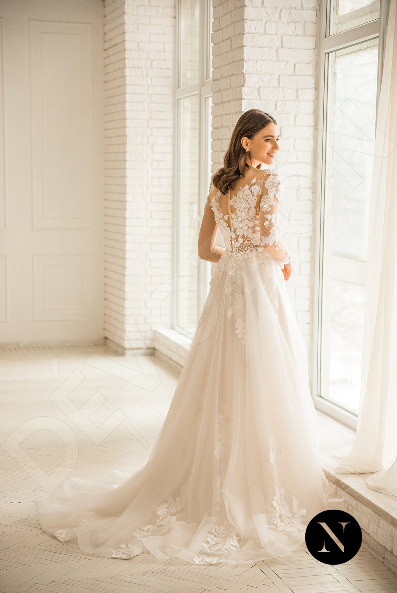 Phoenixe A-line Illusion Milk Peach Wedding dress