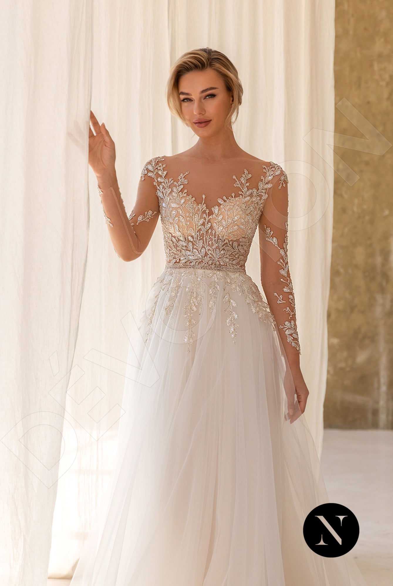 Aimee A-line Illusion Milk Champagne Wedding dress