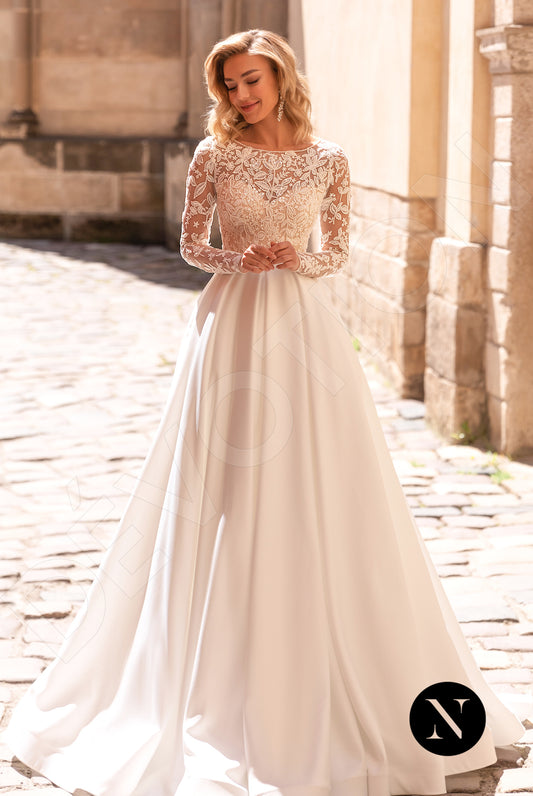 Neva A-line Boat/Bateau Ivory Wedding dress
