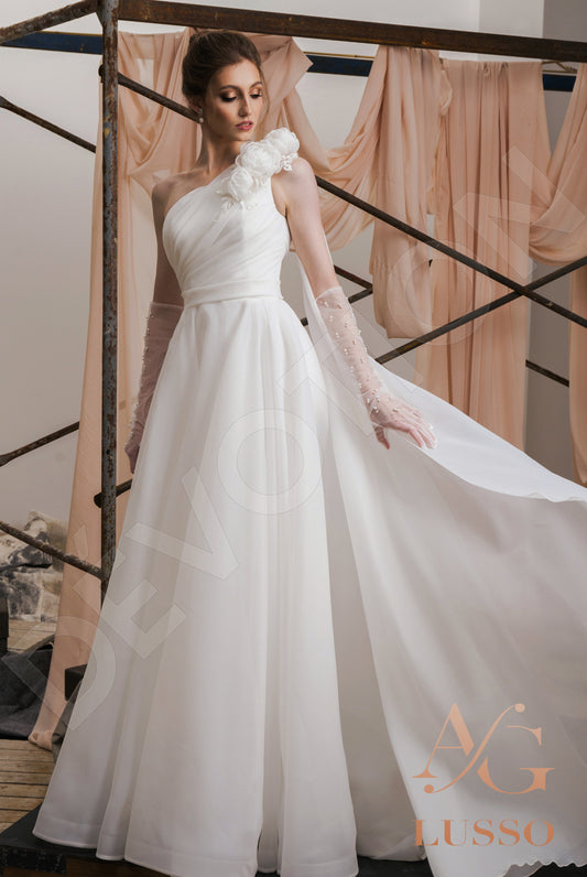 Lorinet A-line Asymmetric/One shoulder Light Milk Wedding dress