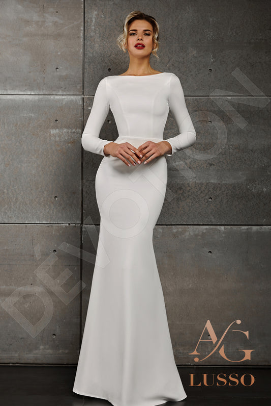 Avril Trumpet/Mermaid Boat/Bateau Milk Wedding dress
