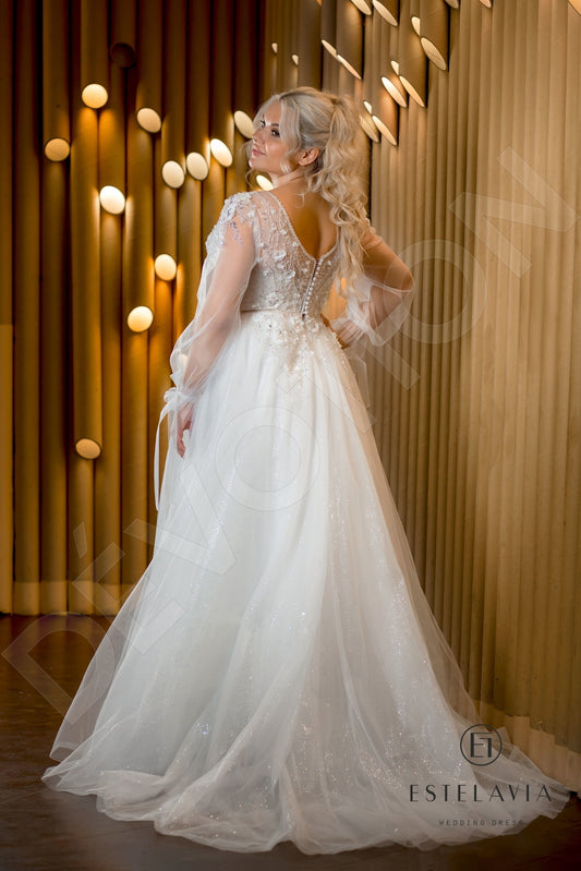 Adina A-line Deep V-neck Milk Cappuccino Wedding dress