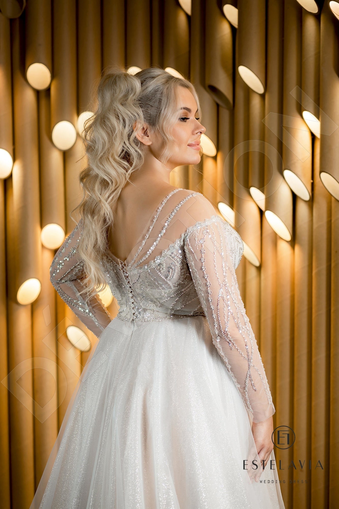 Alen A-line V-neck Cappuccino Wedding dress