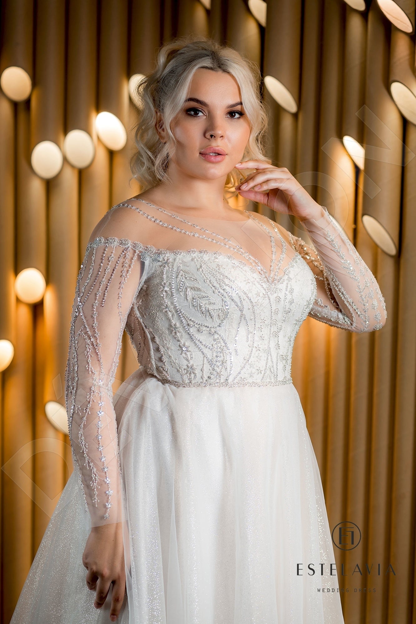 Alen A-line V-neck Cappuccino Wedding dress