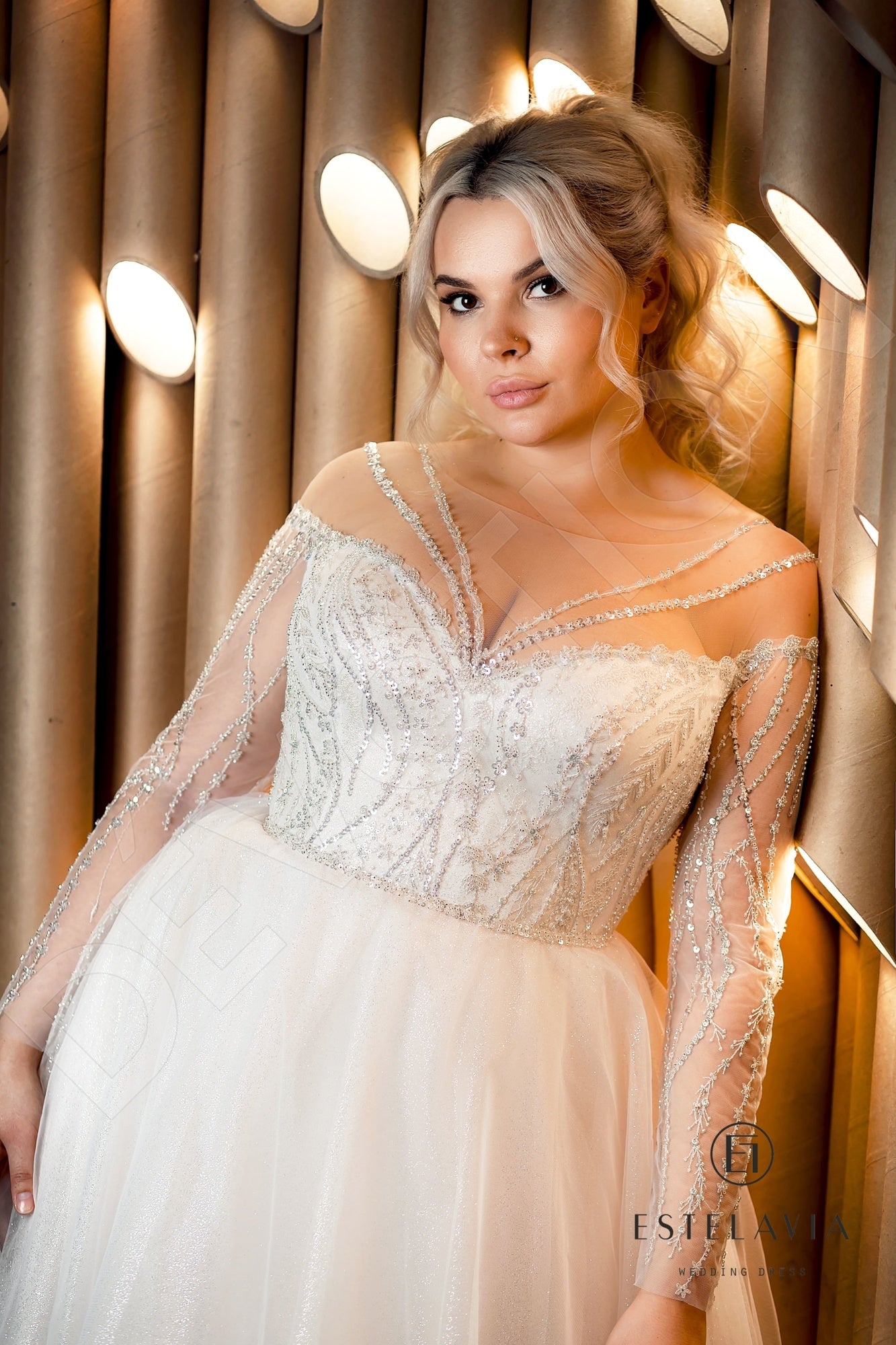 Alen A-line V-neck Cappuccino Wedding dress