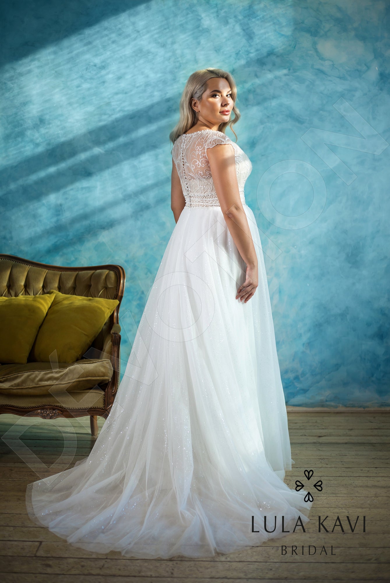 Rosalinda Full back A-line Short/ Cap sleeve Wedding Dress Back