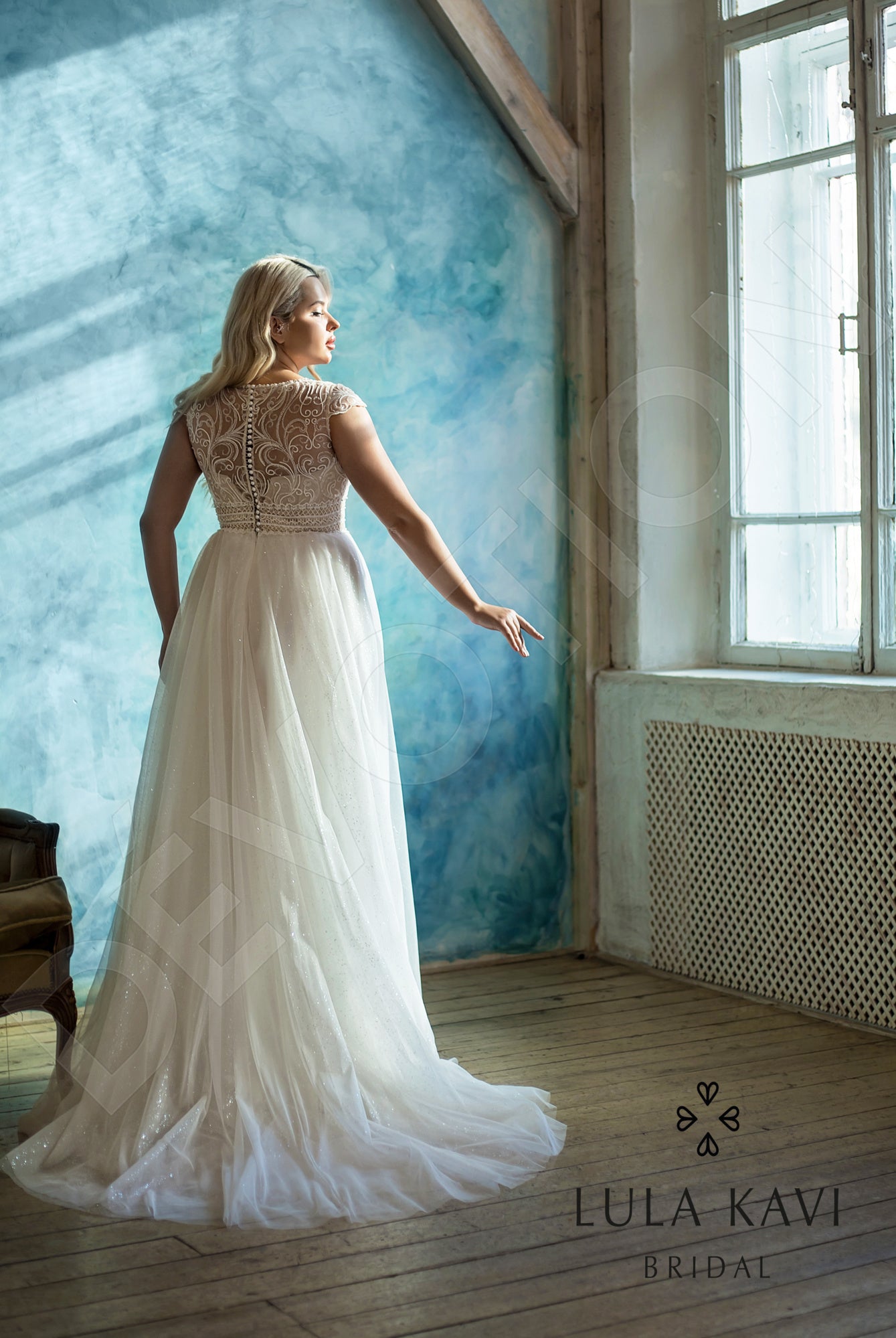 Rosalinda Full back A-line Short/ Cap sleeve Wedding Dress 7