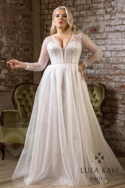 Ruslana A-line Deep V-neck Milk Wedding dress