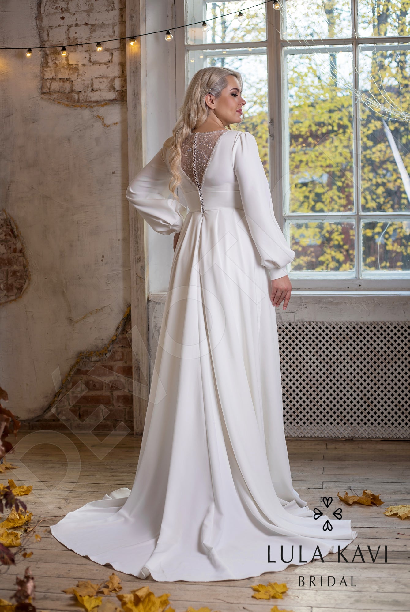 Rinne Full back A-line Long sleeve Wedding Dress Back